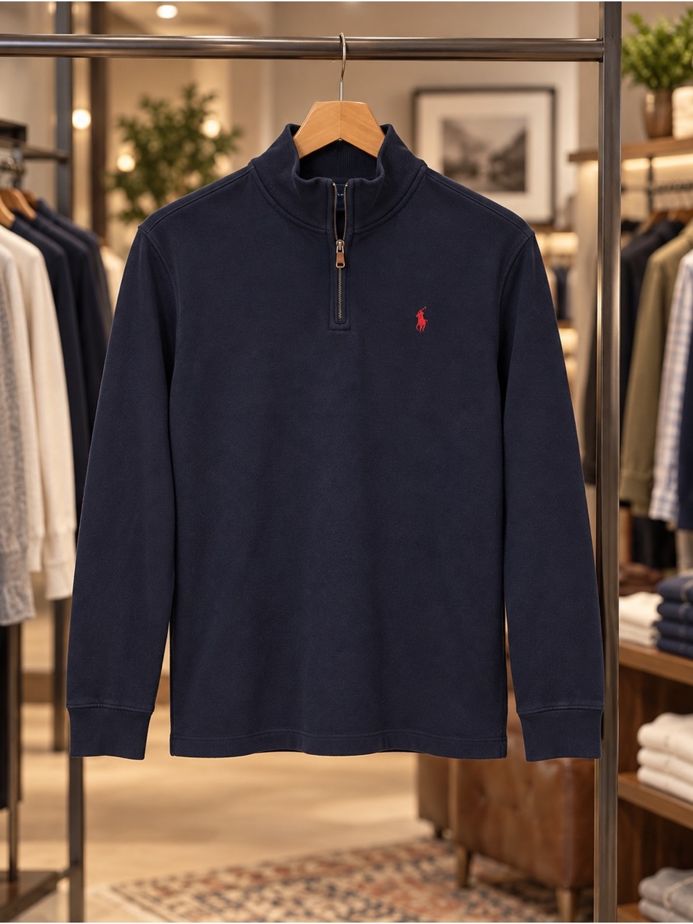 Polo by Ralph Lauren Navy Quarter-Zip Pullover with Red Pony
